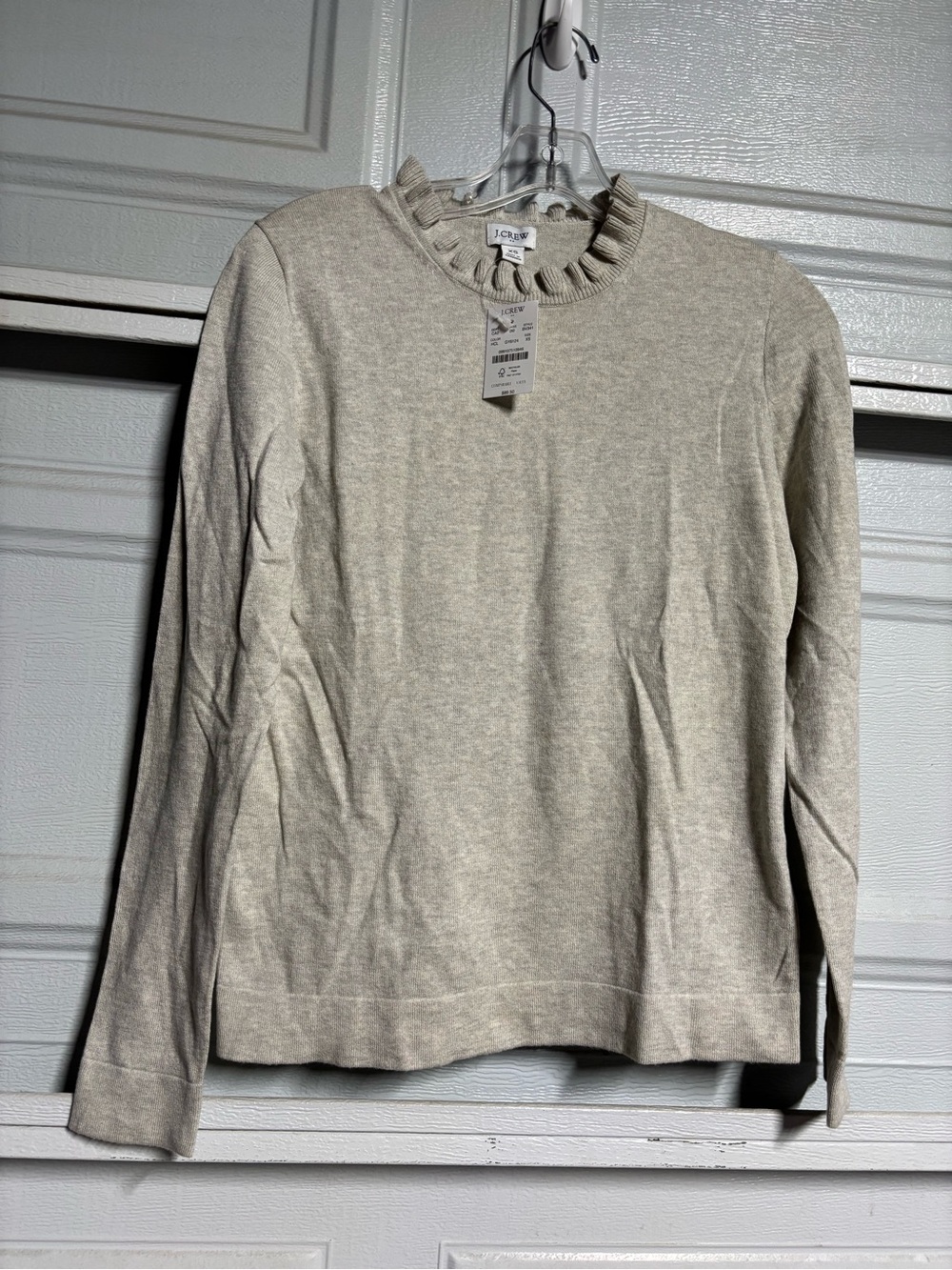 J. Crew Light Heather Oatmeal Ruffle Neck Sweater